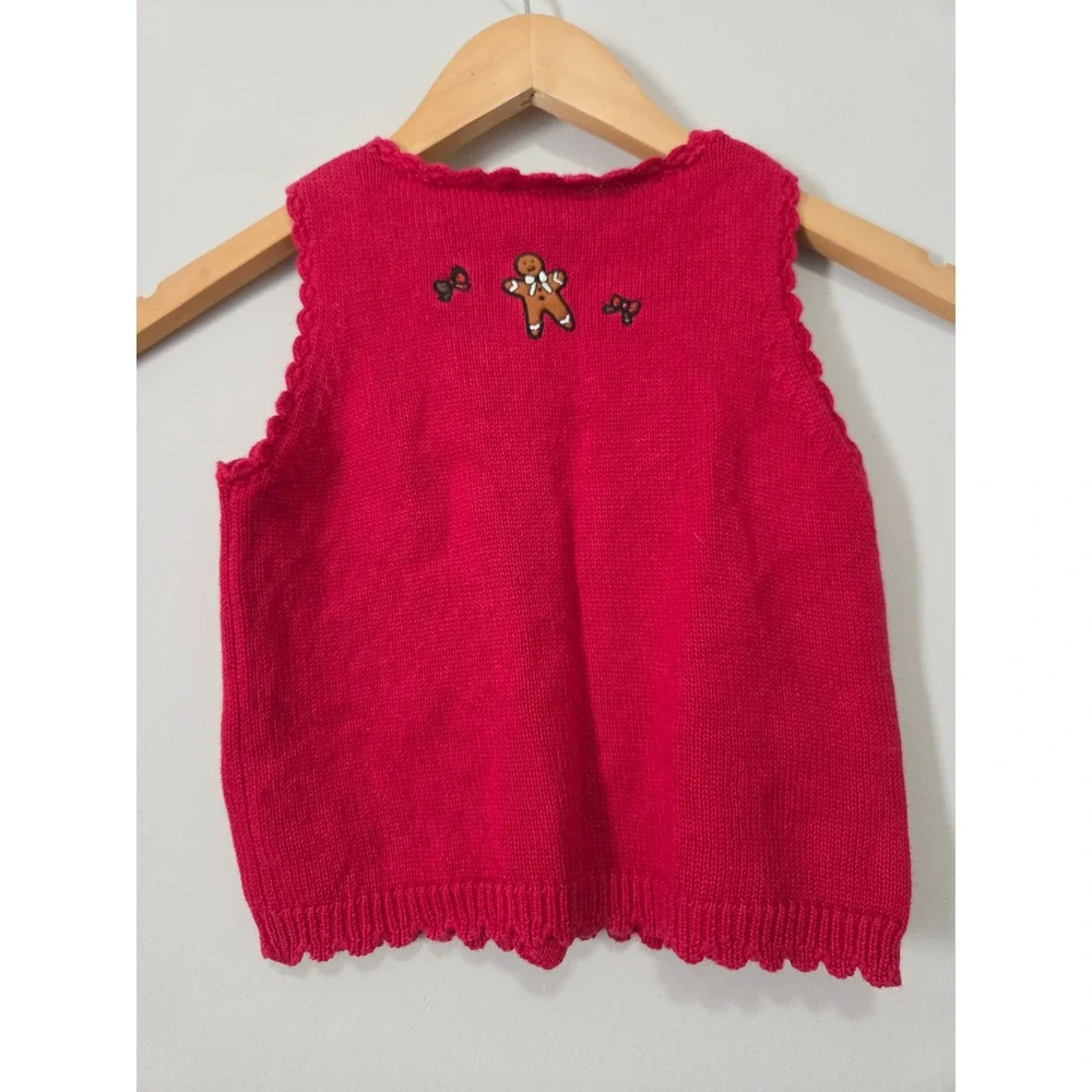 J Khaki Kids Red Gingerbread Christmas Sweater Vest Toddler 3T Holiday Knit‎